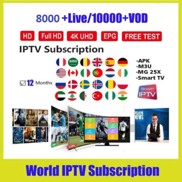 12Months Subscription IPTV World Channels Iptv Smarter +8000 Channels
